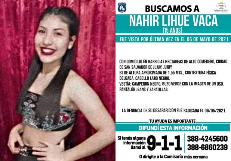 Se busca a la menor Nahir Lihue Vaca