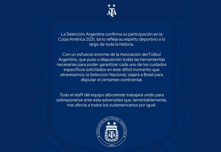 Oficial: AFA confirmó que la Selección Argentina juega la Copa América pese a la pandemia de coronavirus