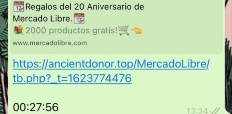 Estafa: el falso mensaje de WhatsApp que ofrece regalos de Mercado Libre