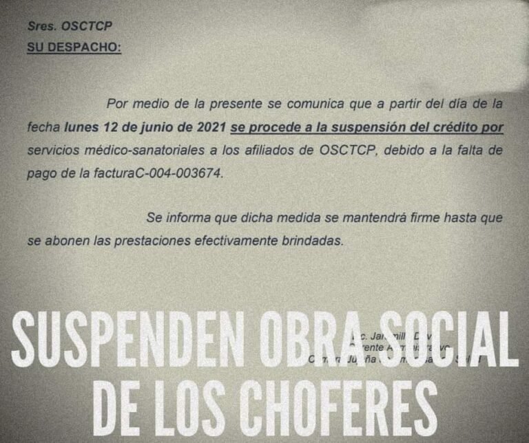 Suspenden la obra social de los trabajadores del transporte